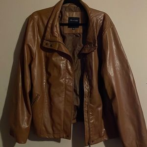 Brown faux leather long sleeve jacket